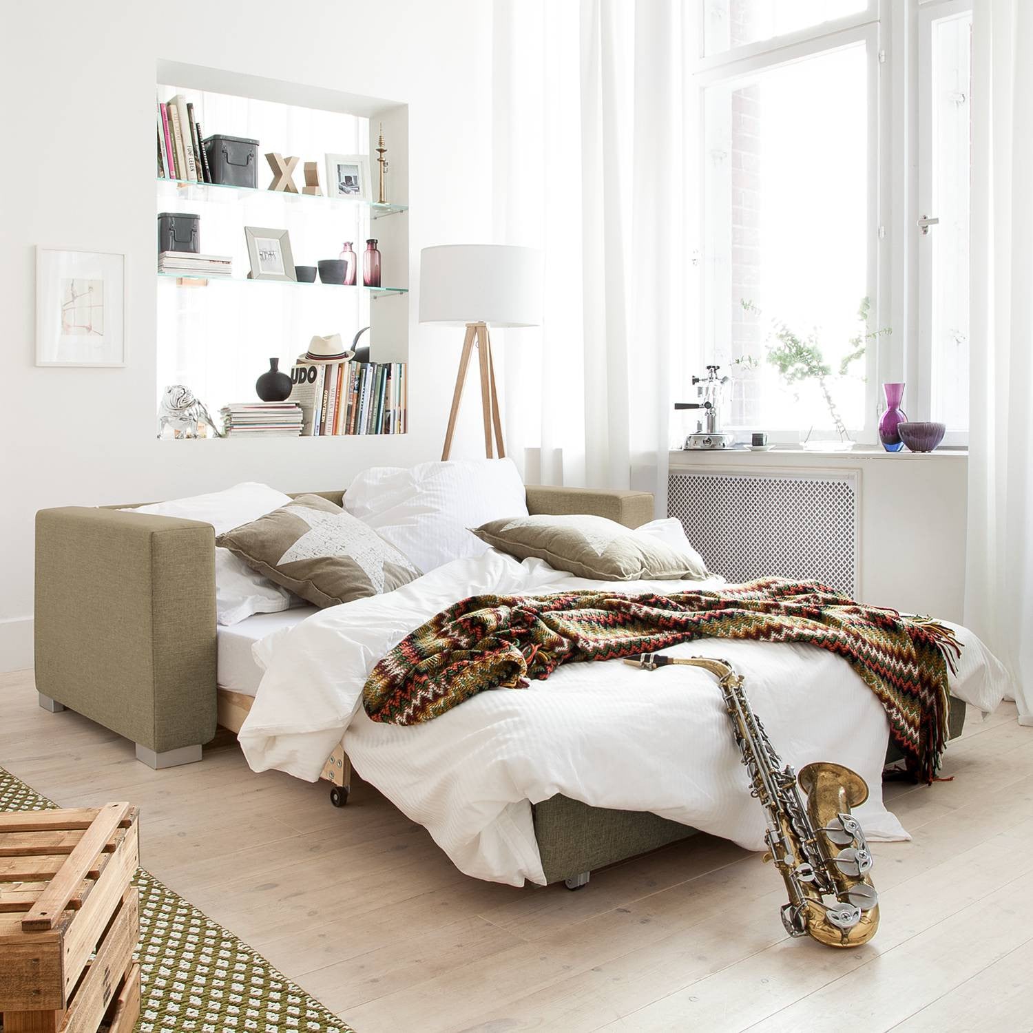 home24 Doran Slaapbank Basic beige met slaapfunctie, modern design