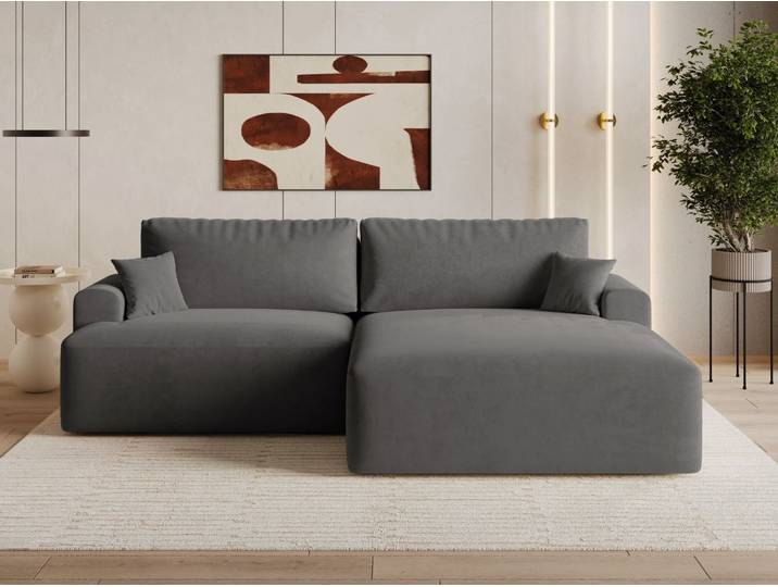 Ecksofa L-Form mit Schlaffunktion und Bettkasten Serene Rechts Dunkelgrau