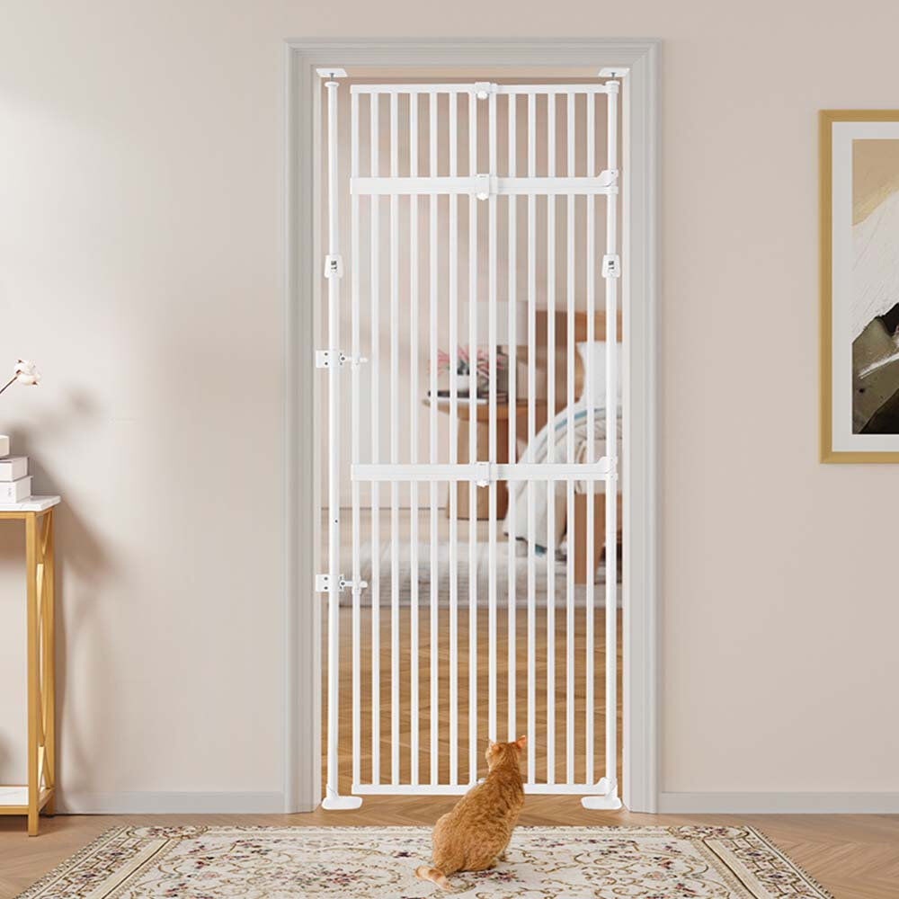 Blue Elephant Extra Tall Pressure-Fit Cat Gate with Auto-Close Door White 249cm (218cm) H x 86cm (53cm) W