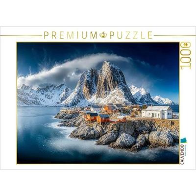 CALVENDO Puzzle Leknes - vor der Kulisse hoch aufragender Berge und salzweißer Strände | 1000 Teile Lege-Größe 64x48cm Foto-Puzzle für glückliche