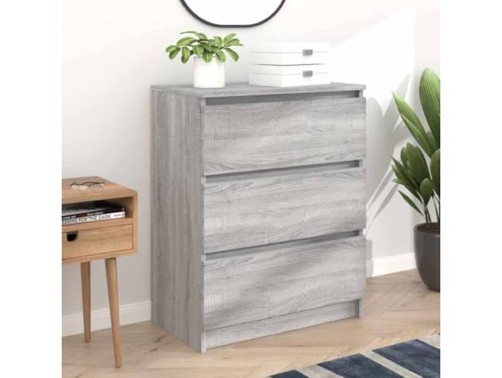 RJPLMFV Anrichte Sonoma, Grau, 60 x 35 x 76 cm, Holz, Ingenierie 3 Schubladen, wasserdicht, Wandbefestigung inklusive, vielseitige Konsole