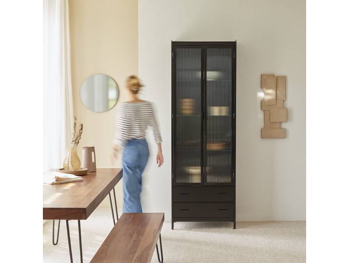 Hohe Vitrinenschrank aus Metall - Schwarz - Metal
