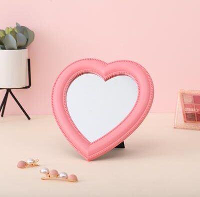 Inspire Daily Merch Girl Heart Mirror Decorative Cosmetic Mirror For Home And Dormitory Wall Decor pink A