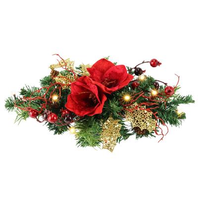 Kunstpflanze I.GE.A. "Tannenleger", rot, B:43cm H:10cm L:20cm, Kunststoff, Kunstpflanzen, Kunstpflanze, Amaryllis Zapfen Beeren künstlich warmweiß Weihnachtsdeko Tisch Advent