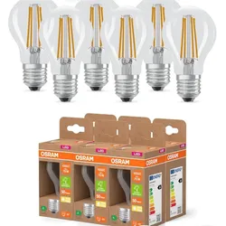 6er Set OSRAM E27 LED Lampen Classic klar 5W wie 75W warmweißes Licht 2700K - Energy efficiency class A - besonders effizient