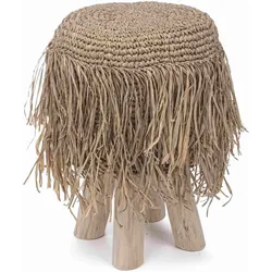 Hocker Florinda aus Teakholz, skandinavisches Design, rund, natur, Sisal-Geflecht