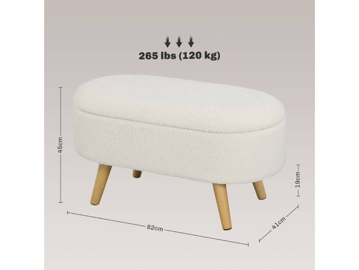 Sitzbank mit Stauraum und Deckel Fauteuil pour couloir Salon Chambre à coucher Bois Couverture en tissu Blanc
