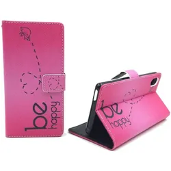 König Design Schutz Hülle für Sony Sony Xperia M4 Aqua Be Happy Pink Tasche + 1 Panzer Schutz Glas (Sony Xperia M4 Aqua), Smartphone Hülle, Pink