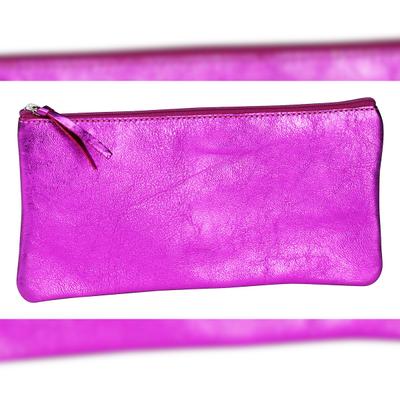 Clairefontaine 4x Schlampermäppchen aus Leder Cuirisé flach 22x11cm - Himbeer 8717C
