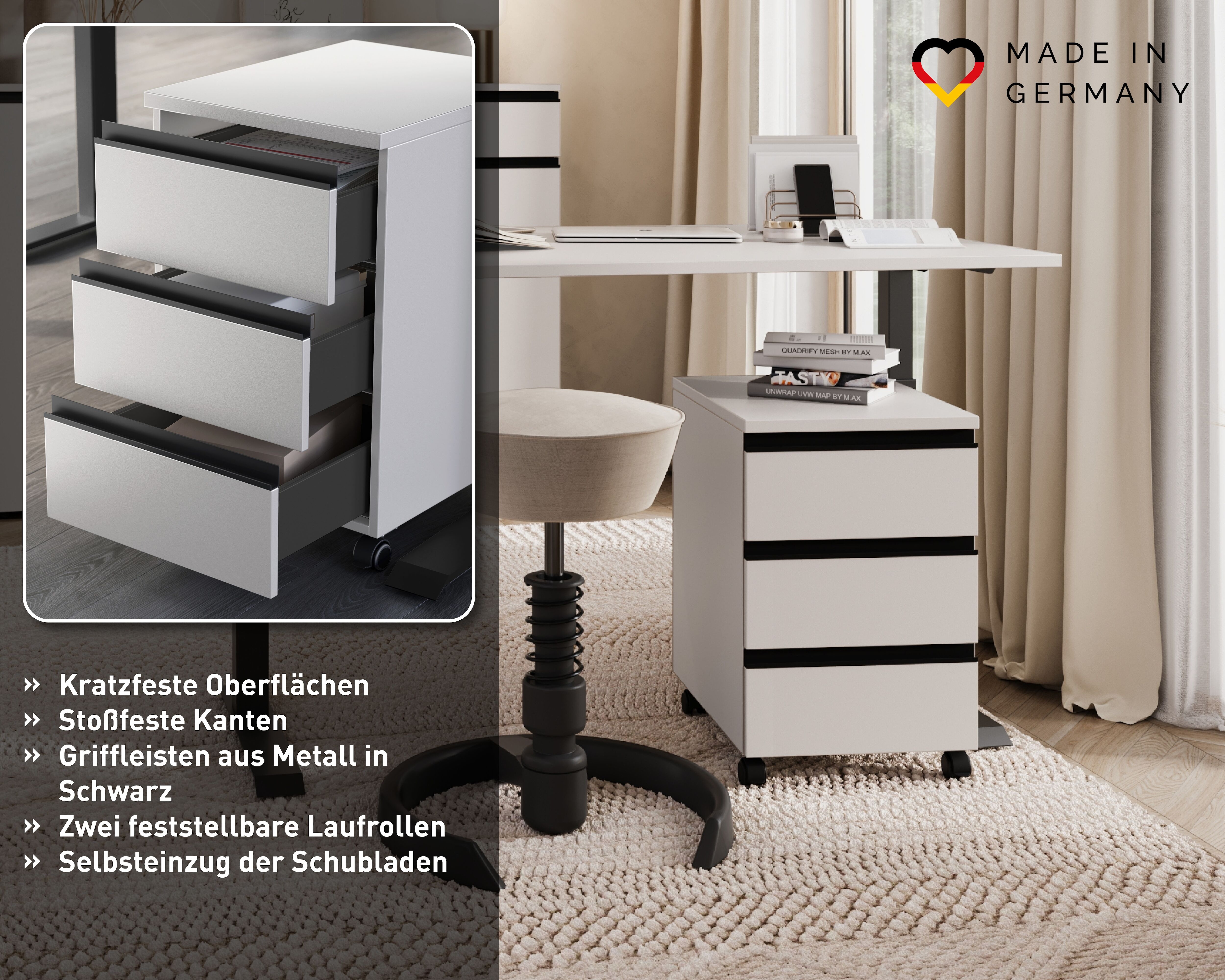 Rollcontainer GERMANIA "Lemont", braun (kaschmir), B:40cm H:63cm T:50cm, Holzwerkstoff, Rollwagen, Rollcontainer, mit feststellbaren Laufrollen kaschmir B/H/T: 40cm x 63cm x 50cm