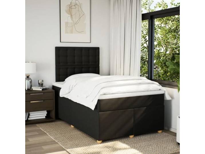 KTHLBRH Boxspringbett mit Matratze, Schwarz, 120 x 200 cm Verstellbares Kopfteil, inklusive Matratzenbezug, Lattenrost inklusive, Stoff Polyester