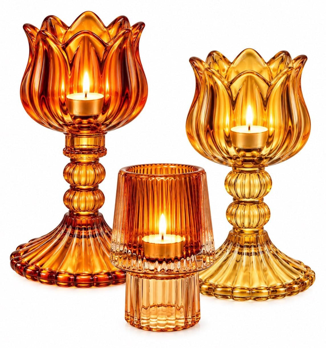 WinQ Set van 3 Gele Bernstein Tealight Houders