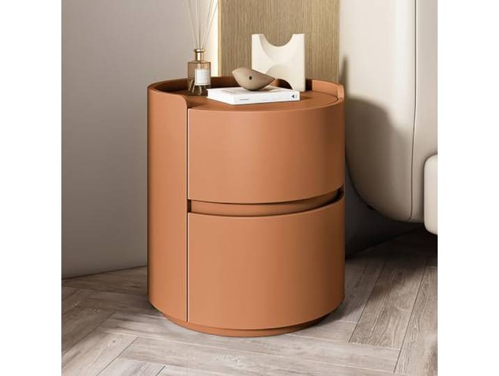 Moderner, minimalistischer Schlafzimmer-Nachttisch aus massivem Holz in Weiß - runder Nachttisch mit Aufbewahrungsschubladen, Mini-Nachttisch, Schlafzimmer-Beistelltisch