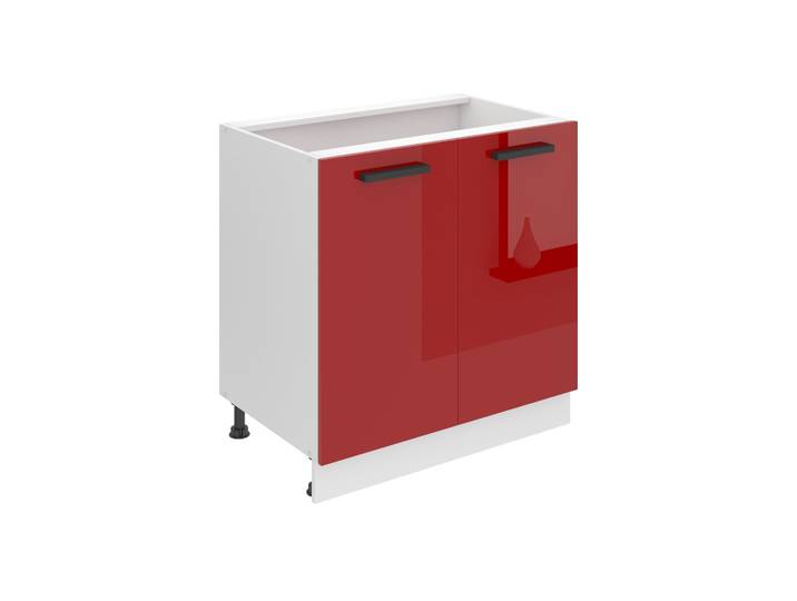 Belini Armoire basse de cuisine\, armoire basse de cuisine largeur 80 cm. SD Armoire basse de cuisine sans plan de travail. Armoire de cuisine avec 2 portes\, rouge brillant