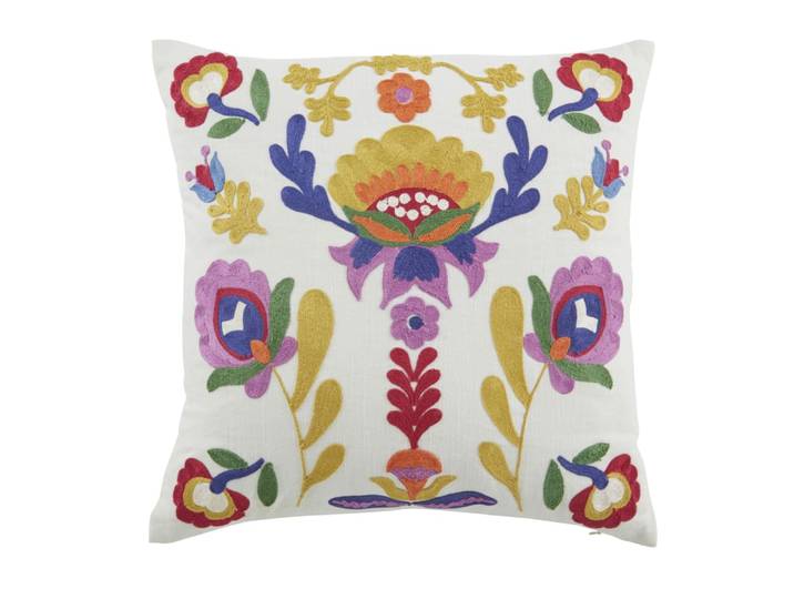 Kissen mit mehrfarbigem floralem Stickmotiv, 45x45cm