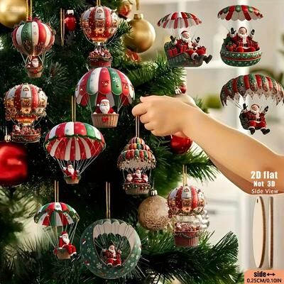 Uplift Treasures 12pcs Wooden Santa Hot Air Balloon Christmas Tree Ornaments 12pcs Wooden Santa Hot Air Balloon Christmas Tree Ornaments