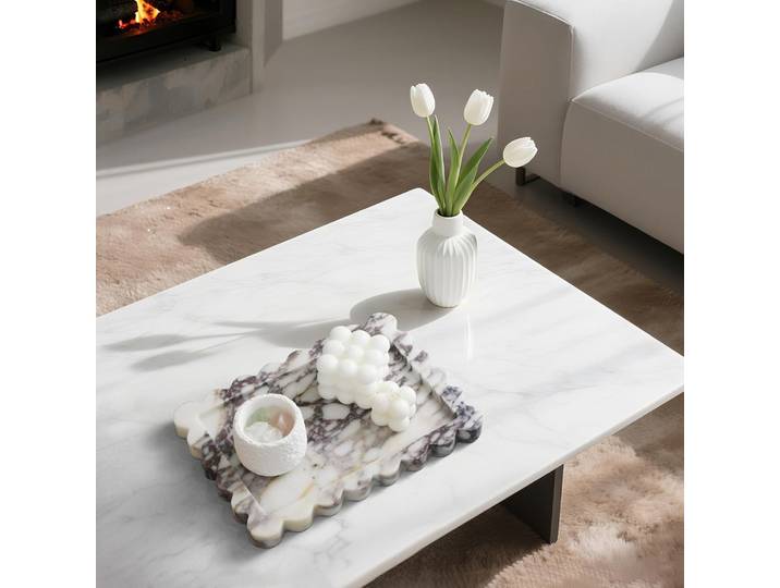 Plateau en marbre festonné Calacatta Viola, plateau en pierre de marbre naturel, plateaux décoratifs de luxe pour salle de bain, vanité, décoration d'intérieur