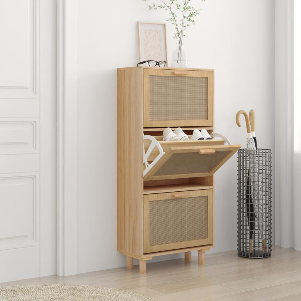 Bay Isle Home Shoe Cabinet 52x25x115 cm Engineered Wood&Natural Rattan Brown