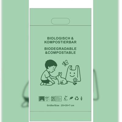 RyanPack Kompostierbare Bio Tragetaschen mit Griff aus Maisstärke 30x40+7+4 cm 35 µm grün – 50 Stück