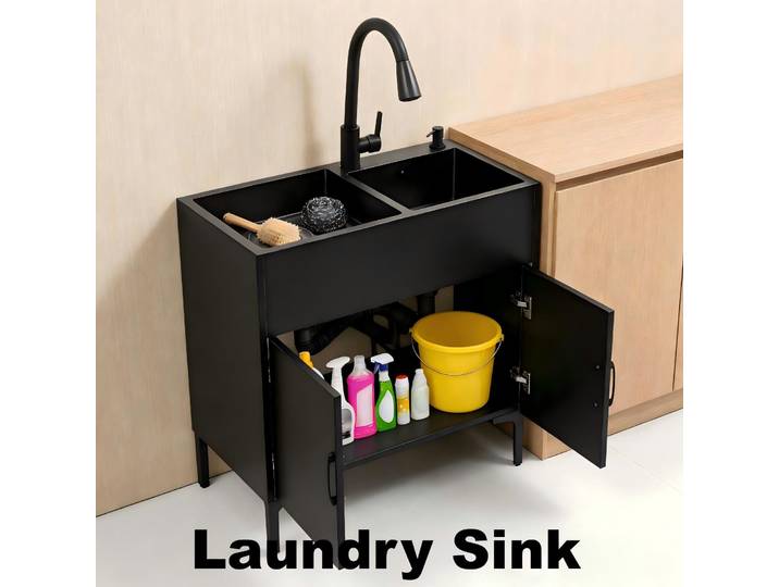 Évier de cuisine armoire 75x41cm évier à linge avec robinet extractible évier avec armoire diamant noir Double rainure + robinet extractible