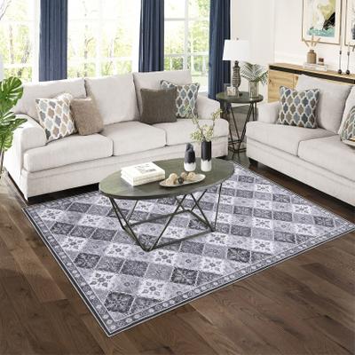 Garvee Geometric Checkered Boho Vintage Chenille Washable Area Rug