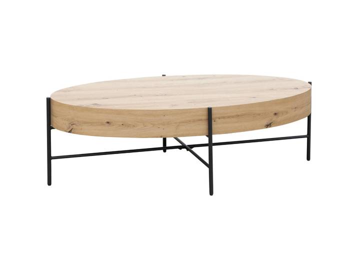Carryhome Couchtisch, Schwarz, Eiche, Metall, oval, Rundrohr, 60x38x120 cm, Bsci, einfacher Aufbau, Wohnzimmer, Wohnzimmertische, Couchtische, Couchtische Metall