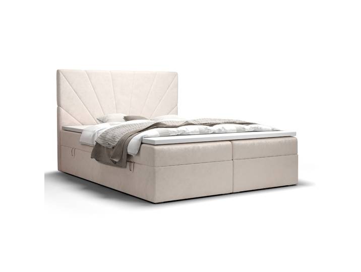 Doppelbett, Beige, 160x200 cm, Holzwerkstoff, Mit Stauraum, Modern