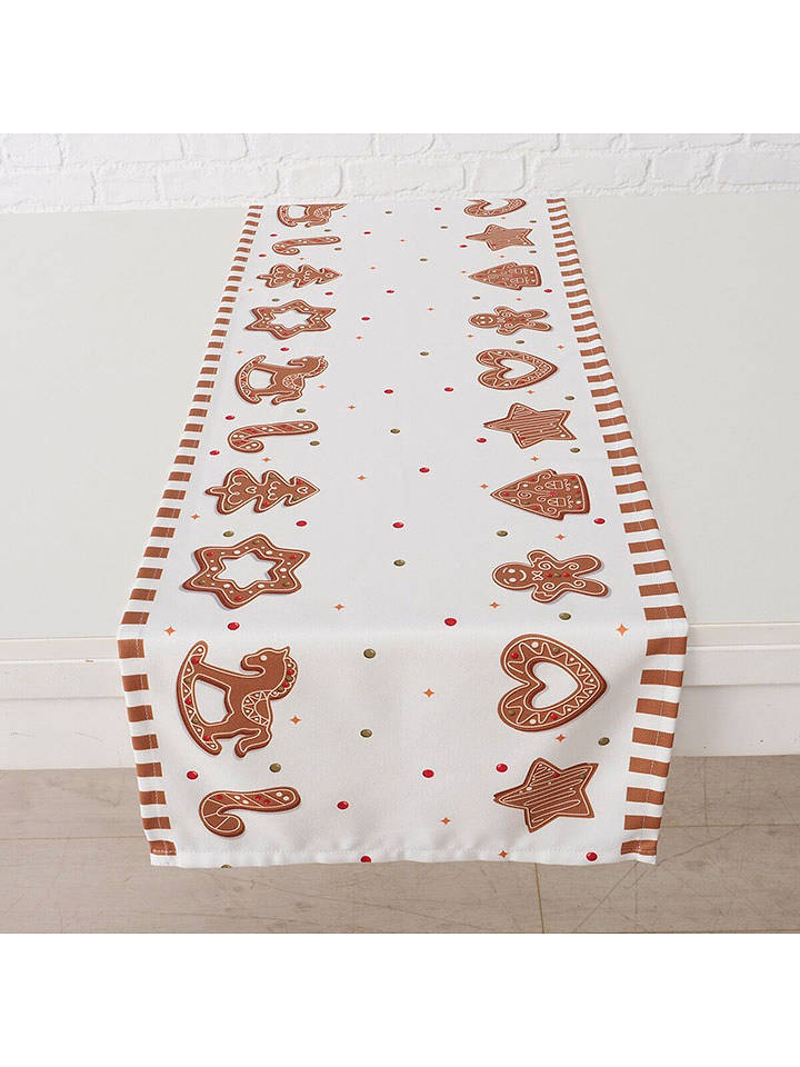 Boltze Tischläufer "Ginger" in Weiß/ Hellbraun - (L)140 x (B)40 cm - onesize