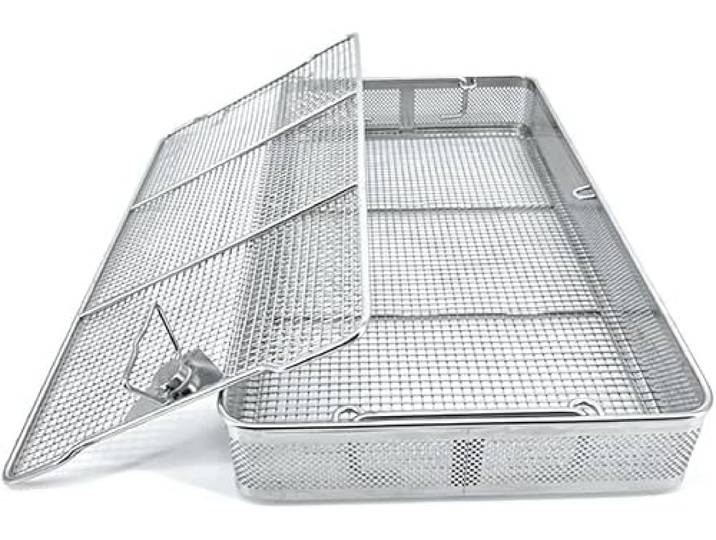 KGufHDc Instrumenten-Sterilisationskörbe Sterilisationskörbe aus Edelstahl mit Netzdesign for Reinigen und Spülen von Teilen bei hohen Temperaturen(55 * 25 * 7cm)