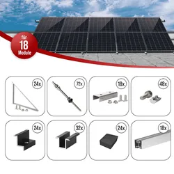 Selfio Flachdach- und Wandmontageset zur vertikalen Montage (Portrait) von 18 Photovoltaik-Modulen