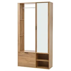 KLEIDERSCHRANK 6-in-1 mit Spiegel, & Wäscheständer Holzfarbe
