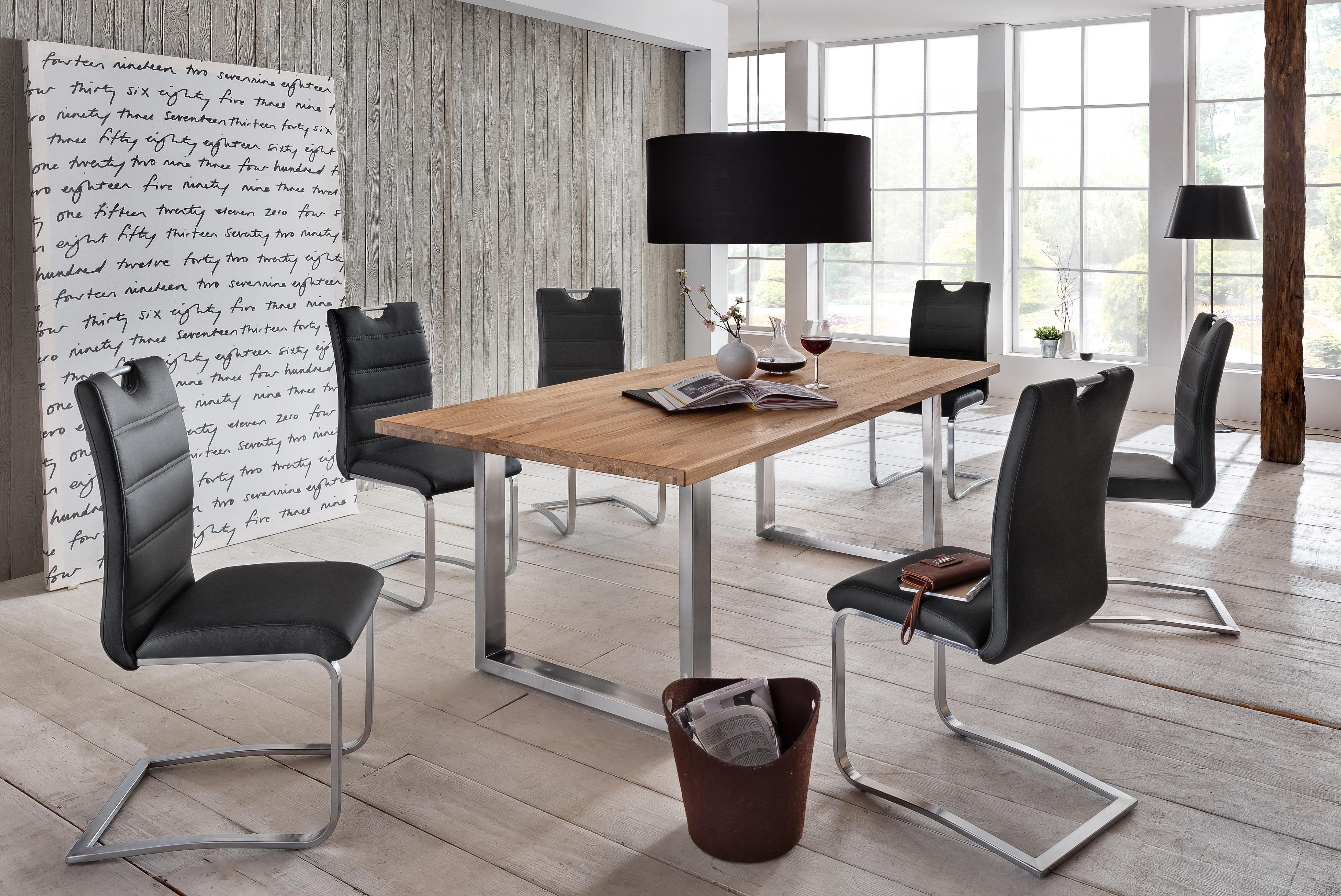 Esstisch HOME AFFAIRE "Brooklyn", beige (natur, edelstahl, edelstahl), B:220cm H:78cm T:100cm, Tische, Esstisch, aus massiver Wildeiche natur, edelstahl, edelstahl B/H/T: 220cm x 78cm x 100cm, Tischplatte aussen 4cm, innen 2cm stark