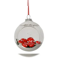 Christmas Decorations 1 Weihnachtskugel Glas 8cm Fliegenpilz Motiv Christbaumschmuck Tannenbaum Kugel Weihnachtsbaum Anhänger Pilz Schnee Motiv Weihnachtsdeko transparent