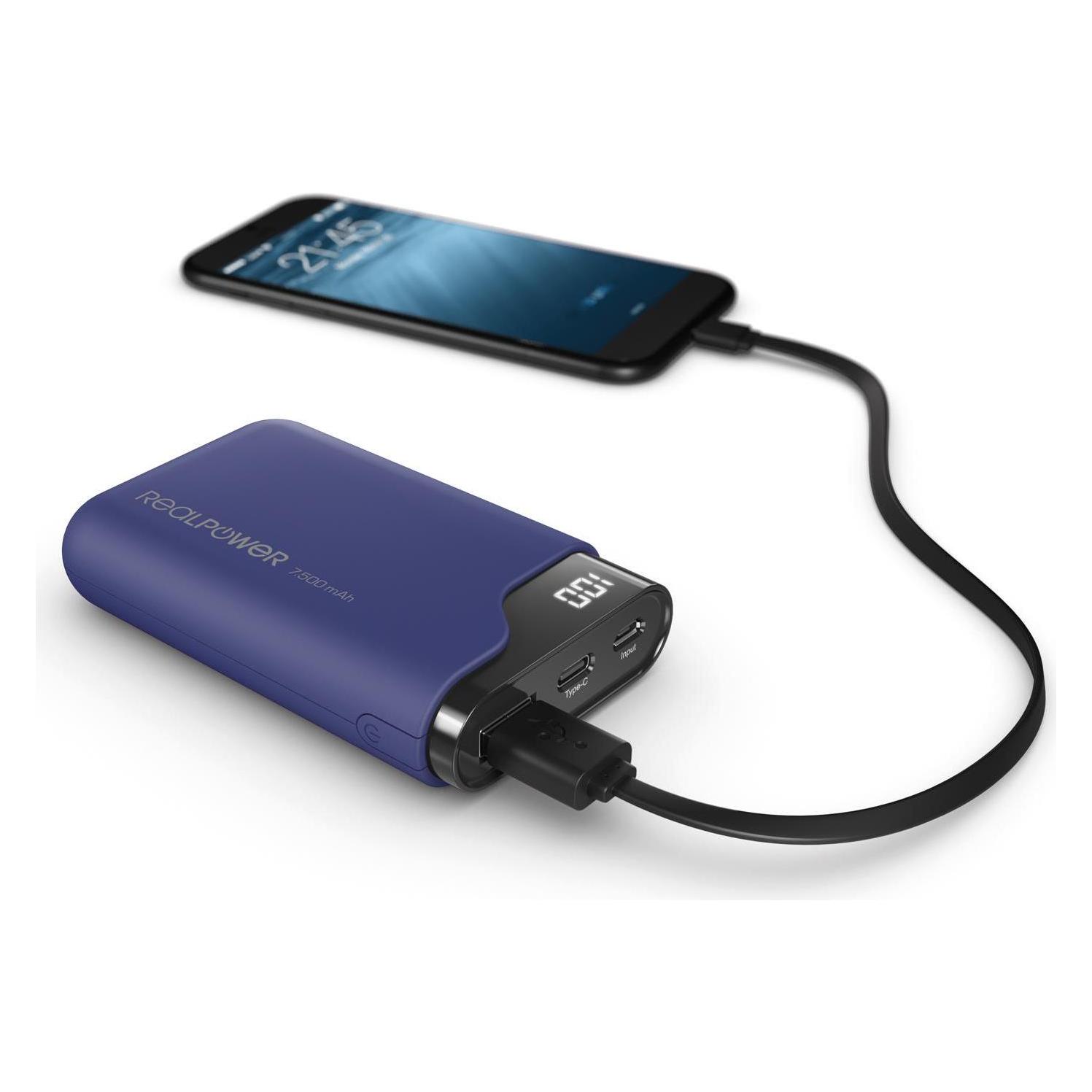 RealPower Powerbank Type C 7500 midnight (7500 mAh, 27.75 Wh) (333642)