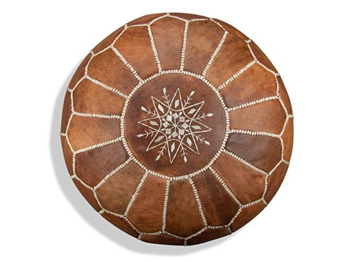 Poufs&Pillows Premium Echt Leder Pouf - Handgefertigt - gefüllt geliefert - Ottoman Sitzsack Fußhocker (Cognac Braun)