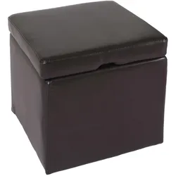Hocker Sitzwürfel Sitzhocker Aufbewahrungsbox Carrara, mit Deckel, Leder + Kunstleder, 45x44x44cm MVG ~ braun