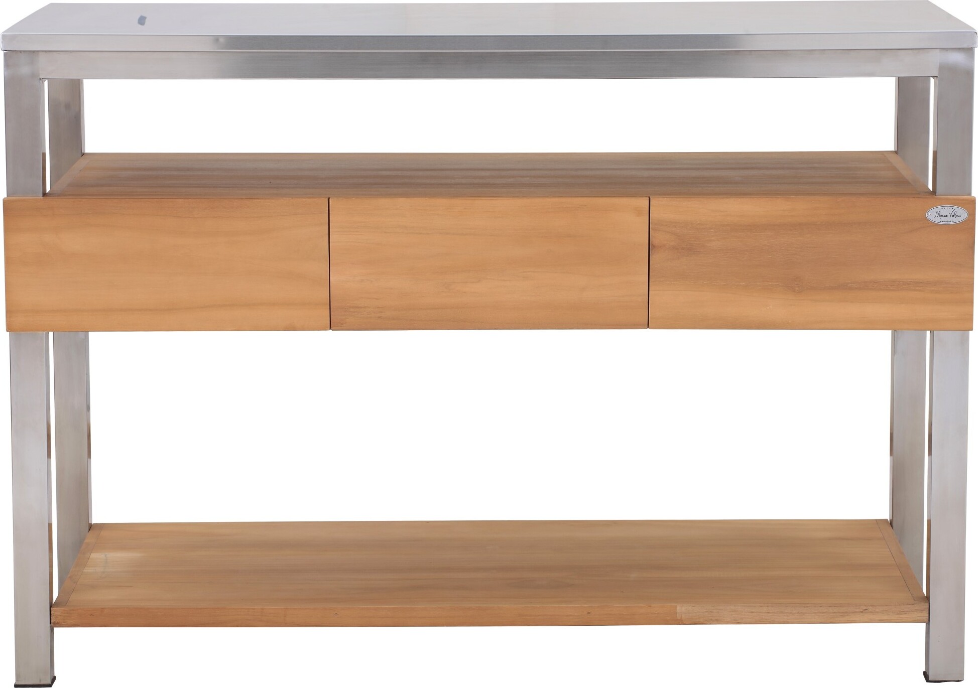 Teako Design 135cm Arbeitstisch Teakholz + Edelstahl Rivera - Wetterfest, Vielseitig und Stilvoll mit 3 Schubladen