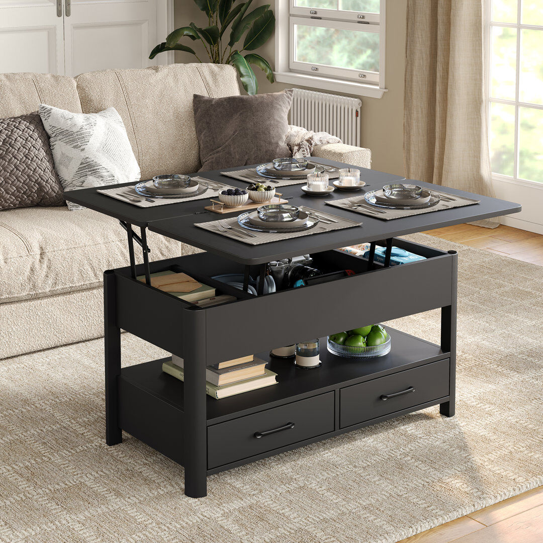 17 Stories Lift Top Coffee Table with Storage Black