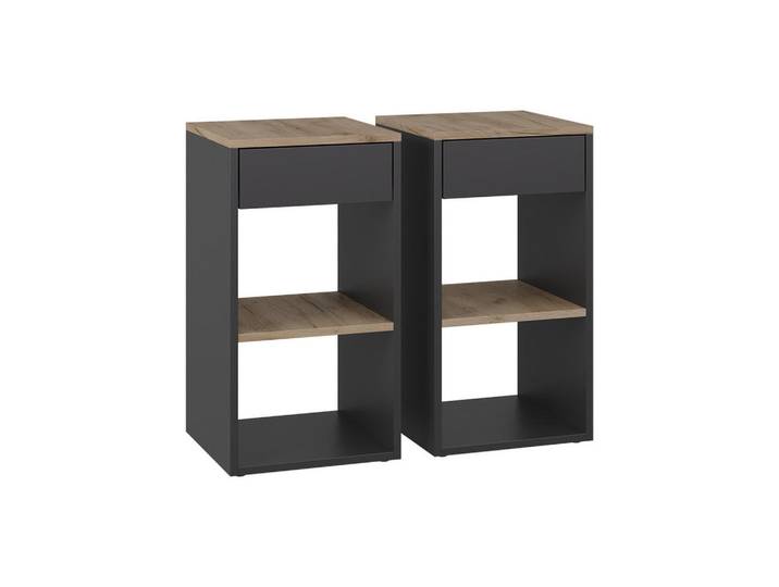 Vicco Nachttisch Dany Anthrazit/Goldkraft Eiche 2er Set, Anthrazit, Eichefarben, Holzwerkstoff, 1 Fächer, 1 Schubladen, Rechteckig, 35x65x35 cm, Schlafzimmer, Nachttische
