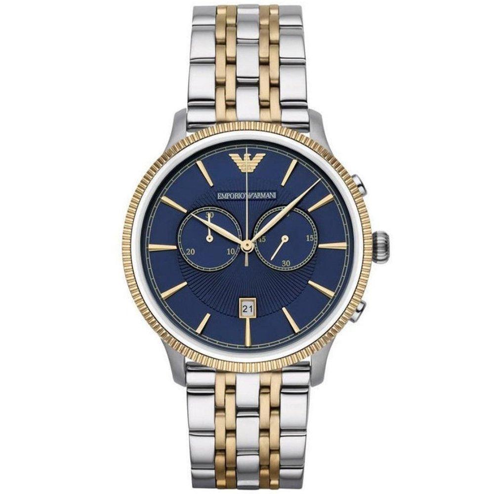 Emporio Armani AR1847 Herenhorloge Chronograaf Tweekleurig Blauw