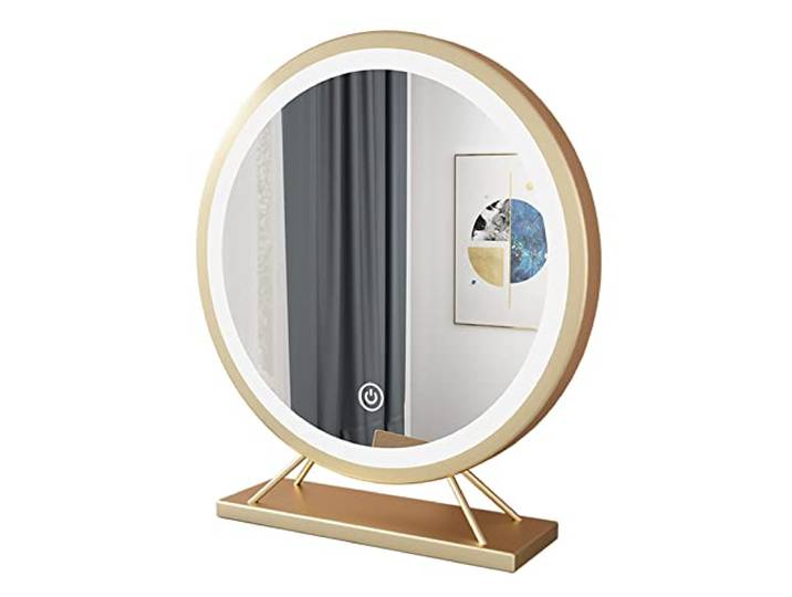 WYJRO Schminkspiegel Touchscreen beleuchteter Spiegel mit LED, Schminktisch Runder Schminkspiegel für Tisch,Gold,40CM/15.75''