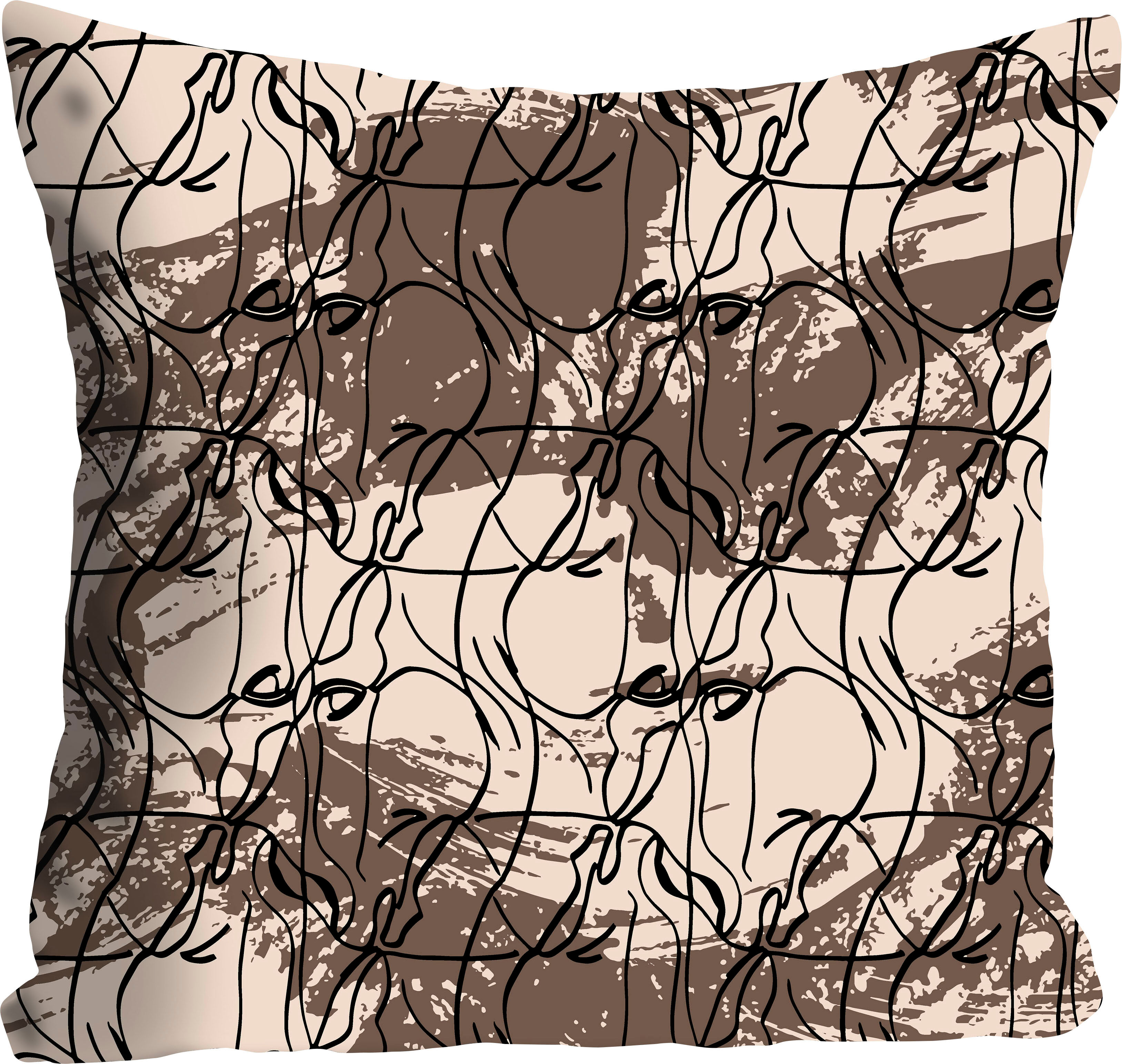 Dekokissen QUEENCE "Celda", braun (braun, bedruckt), B:40cm L:40cm, Polyester, Dekokissen_Sitzkissen_Kissenhüllen, Dekokissen, mit einem abstrakten Muster