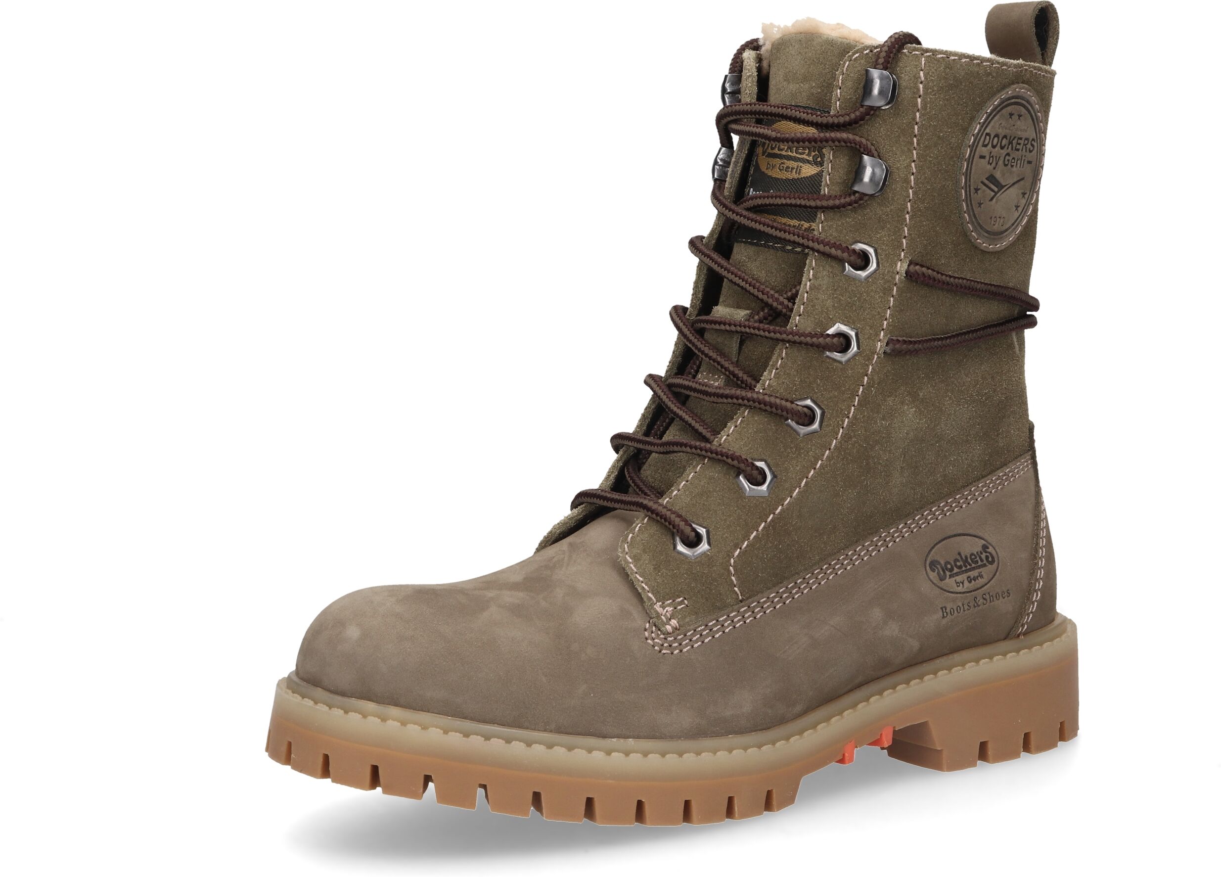 Schnürstiefel DOCKERS BY GERLI, Damen, Gr. 37, Warmfutter, grün (khaki), Nubukleder, Schuhe Schnürstiefel, Boots, Casual Boots mit modischen Schnürsenkeln khaki 37, Warmfutter