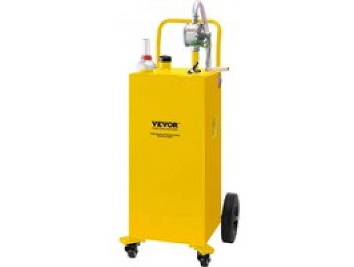 VEVOR Chariot de carburant 30 gallons réservoir de stockage d'essence 4 roues, pompe de transfert manuelle, conteneur de carburant essence diesel pour voitures, tondeuses à gazon, VTT, bateaux, jaune