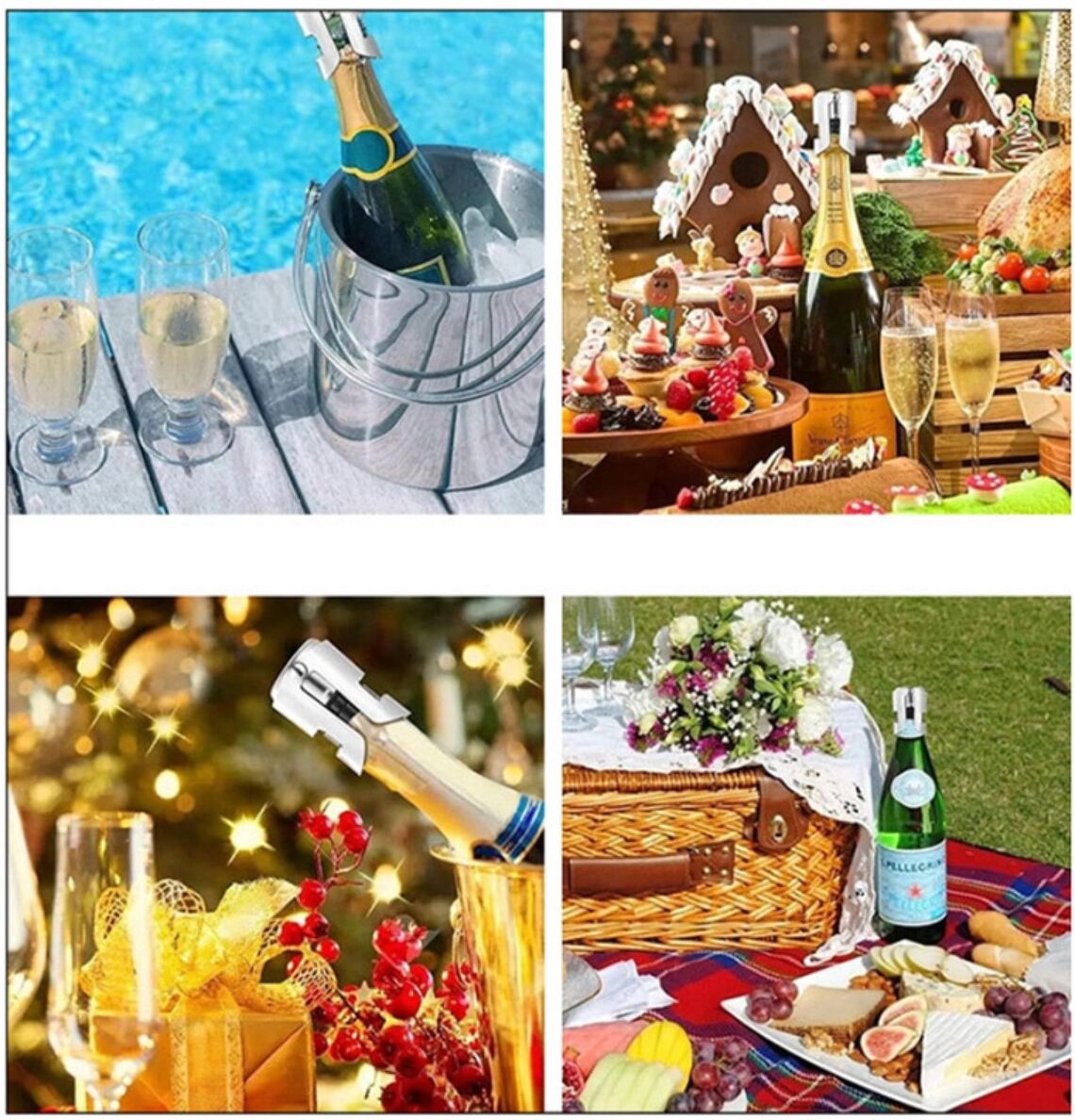 INF Bouchon de champagne extensible en acier inoxydable peint avec capuchon long pour conservation du vin Or