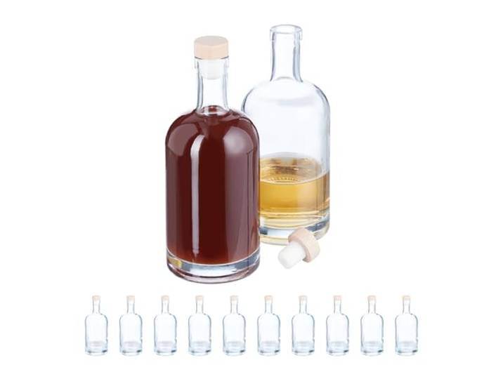 Relaxdays Set huile et vinaigre\, bouteille en lot de 12\, volume de chaque : 500 ml\, bouchon aspect bois\, transparent