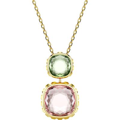 Kette mit Anhänger SWAROVSKI "Schmuck Geschenk Chroma Anhänger", gold (gelbgoldfarben, pink, grün), Halsketten, Damen, Metall, L: 49, mit Swarovski ReCreated™ Crystal - Einhänger drehbar