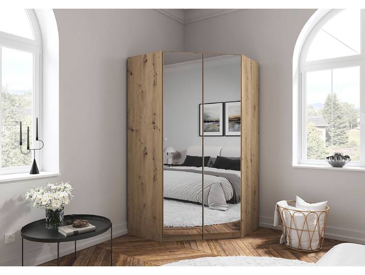 Eckschrank Alabama - Grauspiegel 117cm Holz/Braun/Eiche Artisan Dekor Aluminium
