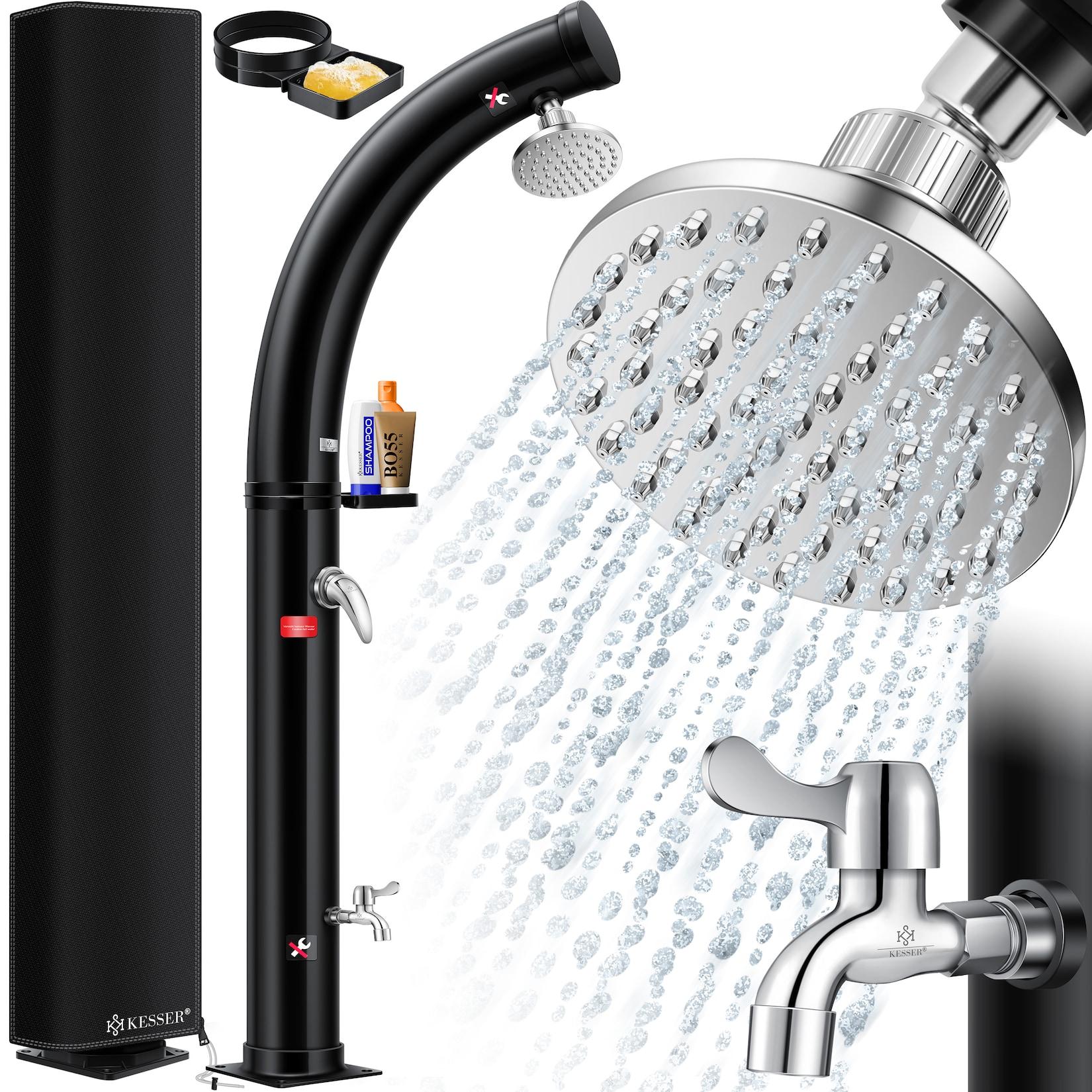 KESSER® Solar Gartendusche Solardusche Bogen mit Schutzhaube warmes Wasser max. 60°C Pooldusche Camping Regenduschkopf & Wasserhahn Gartenschlauch-Anschluss
