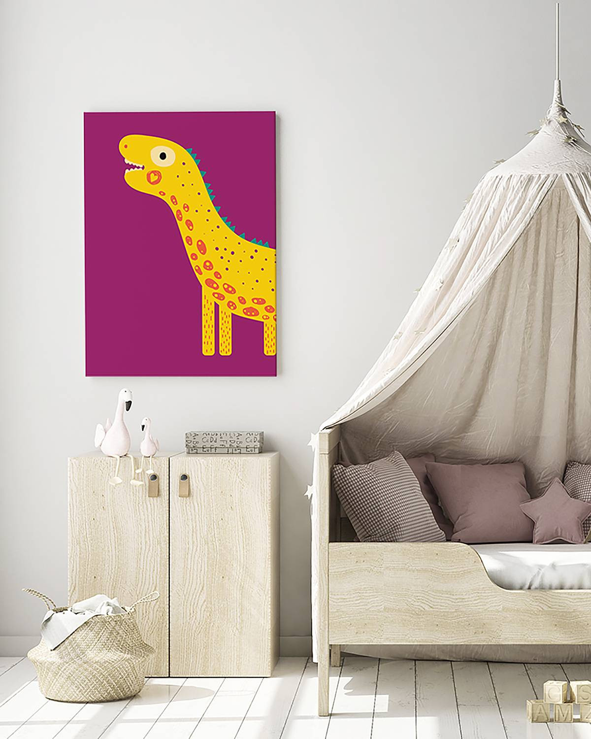 home24 Love My Dino Girl wanddecoratie, violet, 40 x 50 cm